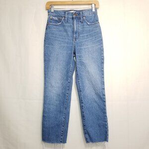 Madewell denim jeans classic straight jean medium wash size 23 distressed 11"-ri